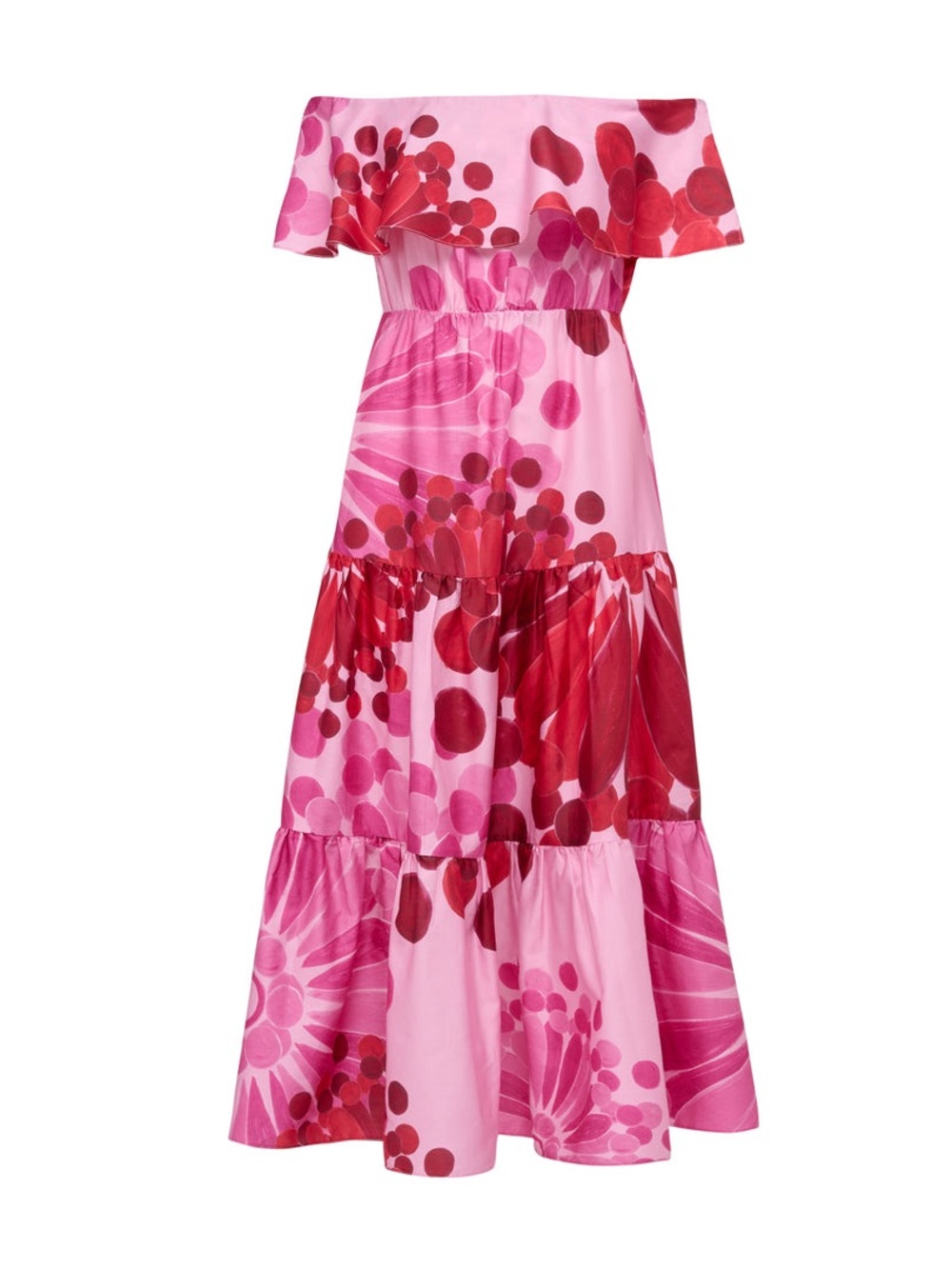 THEMIS Z Helios Pink Floral Off Shoulder Ruffle Tiered Maxi Dress Size 38